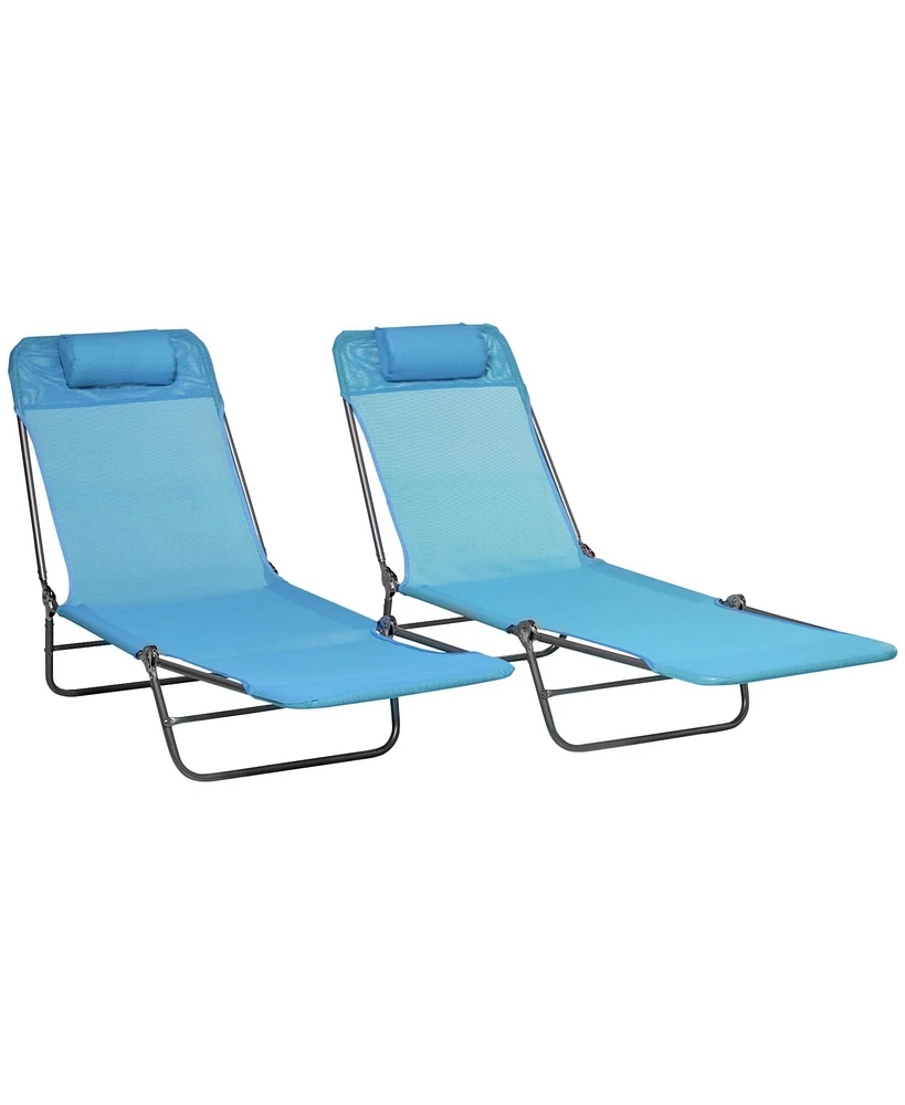 Outsunny 2-Piece Folding Chaise Lounge, Reclining Pool Chairs, Dark