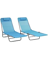 Outsunny 2-Piece Folding Chaise Lounge, Reclining Pool Chairs, Dark