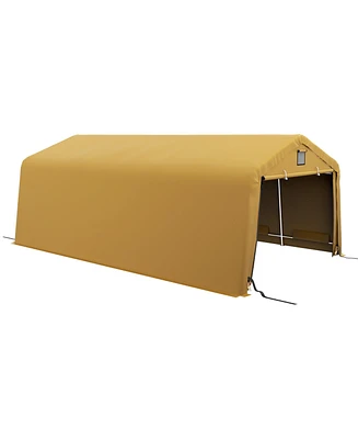 Outsunny 12' x 20' Portable Garage Carport with Ventilation Windows, Beige