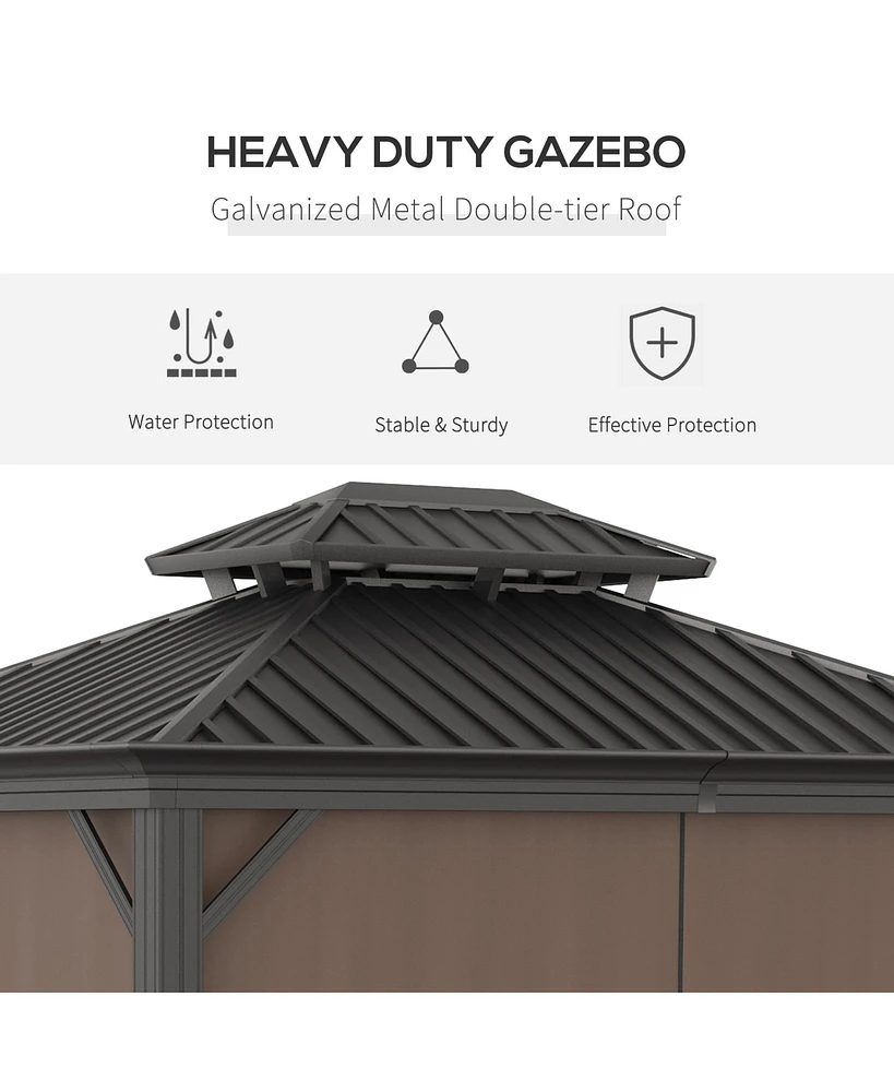 Outsunny 10' x 12' Hardtop Gazebo Canopy with Galvanized Steel Double Roof, Aluminum Frame, Permanent Pavilion Outdoor Gazebo with Netting and Curtain