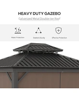 Outsunny 10' x 12' Hardtop Gazebo Canopy with Galvanized Steel Double Roof, Aluminum Frame, Permanent Pavilion Outdoor Gazebo with Netting and Curtain