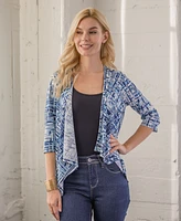 24seven Comfort Apparel Print Elbow Length Sleeve Open Cardigan