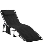 Outsunny Outdoor Reclining Folding Chaise Lounge Chair, Adjustable, Padded, Pocket, Grey