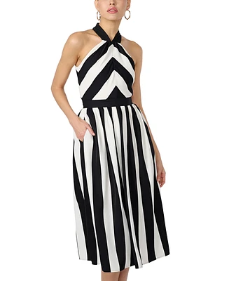 Karl Lagerfeld Paris Women's Striped Halter-Neck Dress
