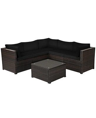 Sugift 6 Pieces Rattan Patio Sectional Sofa Set with Cushions for 4-5 Person