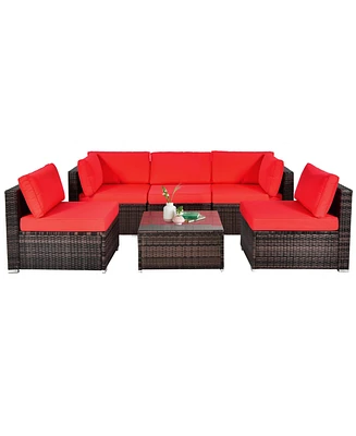 Sugift 6 Pieces Patio Rattan Furniture Set with Cushions