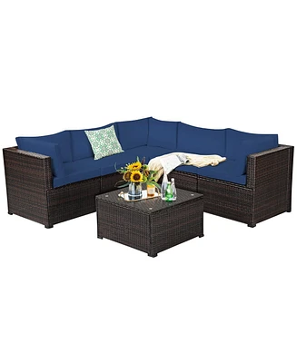 Sugift 6 Pieces Rattan Patio Sectional Sofa Set with Cushions for 4-5 Person
