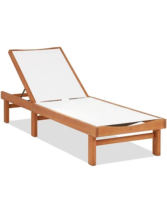 Sugift Outdoor Wood Chaise Lounge Chair with 5-Postion Adjustable Back