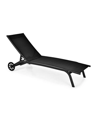 Sugift 6-Poisition Adjustable Outdoor Chaise Recliner with Wheels