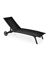 Sugift 6-Poisition Adjustable Outdoor Chaise Recliner with Wheels