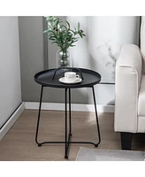 Outdoor Metal Patio End Side Table Weather Resistant with Handle