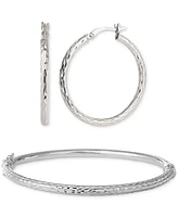 Giani Bernini 2-Pc. Set Textured Medium Hoop Earrings & Matching Bangle Bracelet in Sterling Silver, Created for Macy's