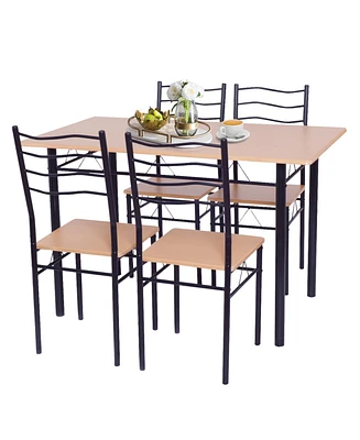 Sugift 5 Pieces Wood Metal Dining Table Set with 4 Chairs