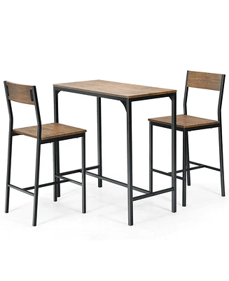 Sugift 3 Pieces Bar Table Set with 2 Stools