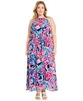 Maggy London Plus Printed Halter Maxi Dress