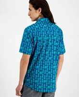 Club Room Men's Pineapple Shade Regular-Fit Stretch Tropical-Print Button-Down Poplin Shirt, Created for Macy's