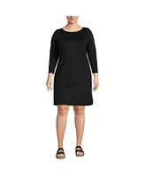 Lands' End Plus 3/4 Sleeve Boatneck Swim Cover-up Dress