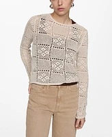 Mango Women's Openwork Details Crochet Sweater