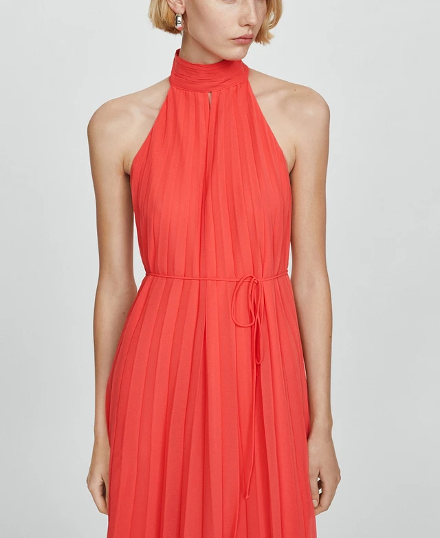 mango pleated halter neck dress Halter-neck pleated dress - Women