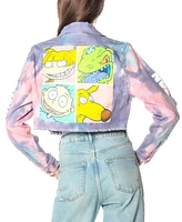 Members Only Women's Rugrats Tie-Dye Frayed Crop Denim Jacket