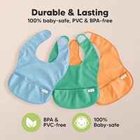 KeaBabies 3-Pack Waterproof Baby Bibs for Eating, Lightweight, Mess Proof Toddler with Food Catcher