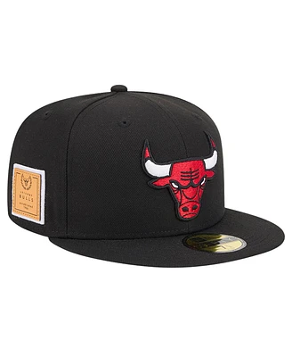 New Era Men's Black Chicago Bulls Court Sport Leather Applique 59fifty Fitted Hat