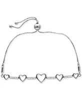 Diamond Graduated Heart Bolo Bracelet (1/6 ct. t.w.) in Sterling Silver