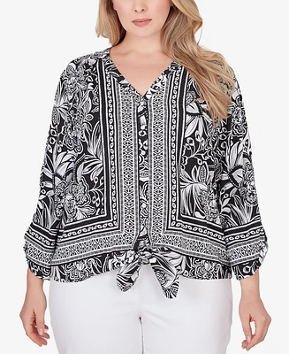 Ruby Rd. Plus Size Woodblock Woven Top