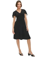 Tommy Hilfiger Women's Flutter-Sleeve Fit & Flare Dress