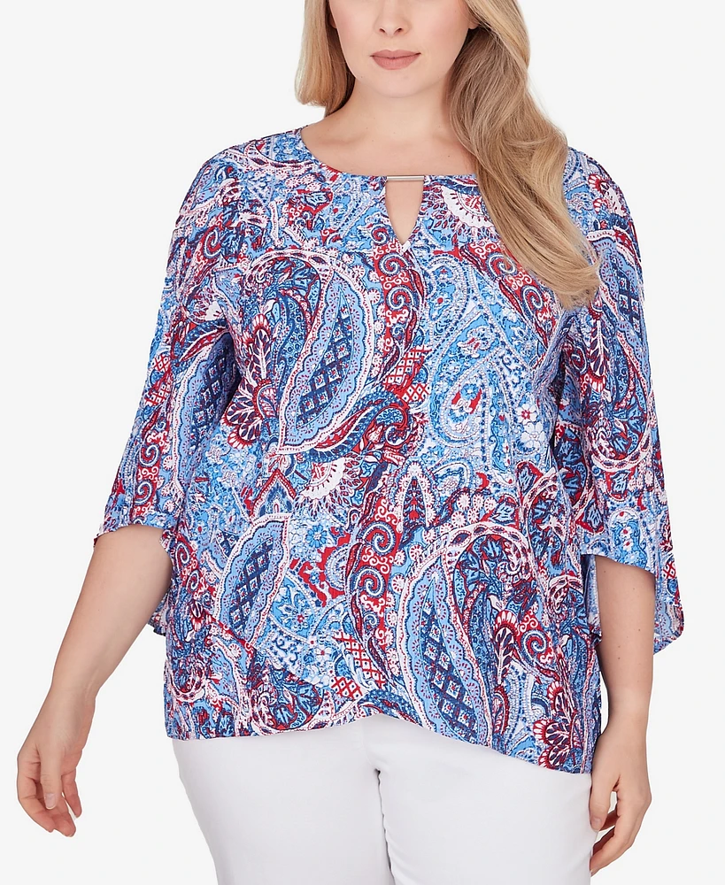 Ruby Rd. Plus Size Woven Paisley Gauze Top