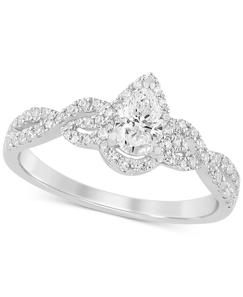 Diamond Pear Halo Twist Engagement Ring (3/4 ct. t.w.) 14k White Gold