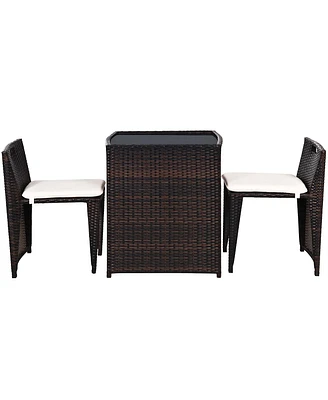Slickblue 3 Pieces Cushioned Outdoor Wicker Patio Set with No Assembly Needed