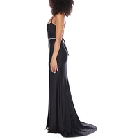 B Darlin Juniors' Rhinestone-Trim Lace-Up-Back Gown