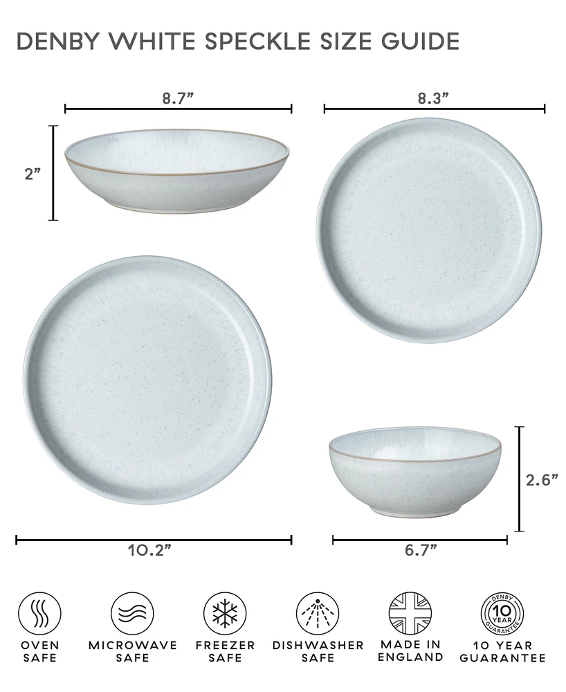 Denby White Speckle Stoneware Coupe Dinner Plates, Set of 4