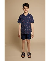 B by Brooks Brothers Big Boys Lobster Print Woven Short Sleeve Shirt