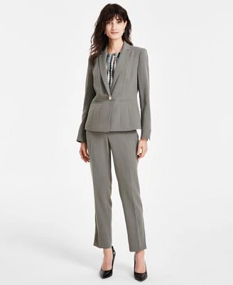 Kasper Womens One Button Blazer Printed Keyhole Top Slim Leg Pants