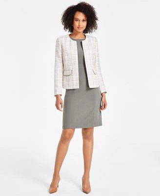 Kasper Womens Tweed Open Front Blazer Sheath Dress