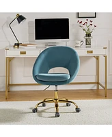 Hulala Home Modern Velvet Office Chair with Adjustable Swivel for Study Vanity
