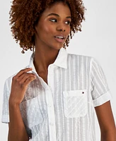 Tommy Hilfiger Women's Cotton Textured-Stripe Button Shirt