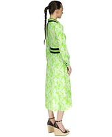 Michael Kors Women's Palm Printed Belted Midi Dress