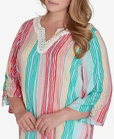 Ruby Rd. Plus Wavy Metallic Stripe Top