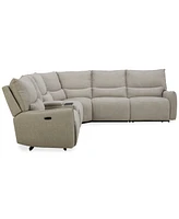 Olper -Pc. Fabric Zero Wall Sectional Sofa with Three Power Motion Pieces & Console