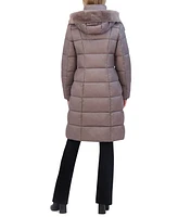 Tahari Women's Shine Faux-Fur-Trim Hooded Puffer Coat