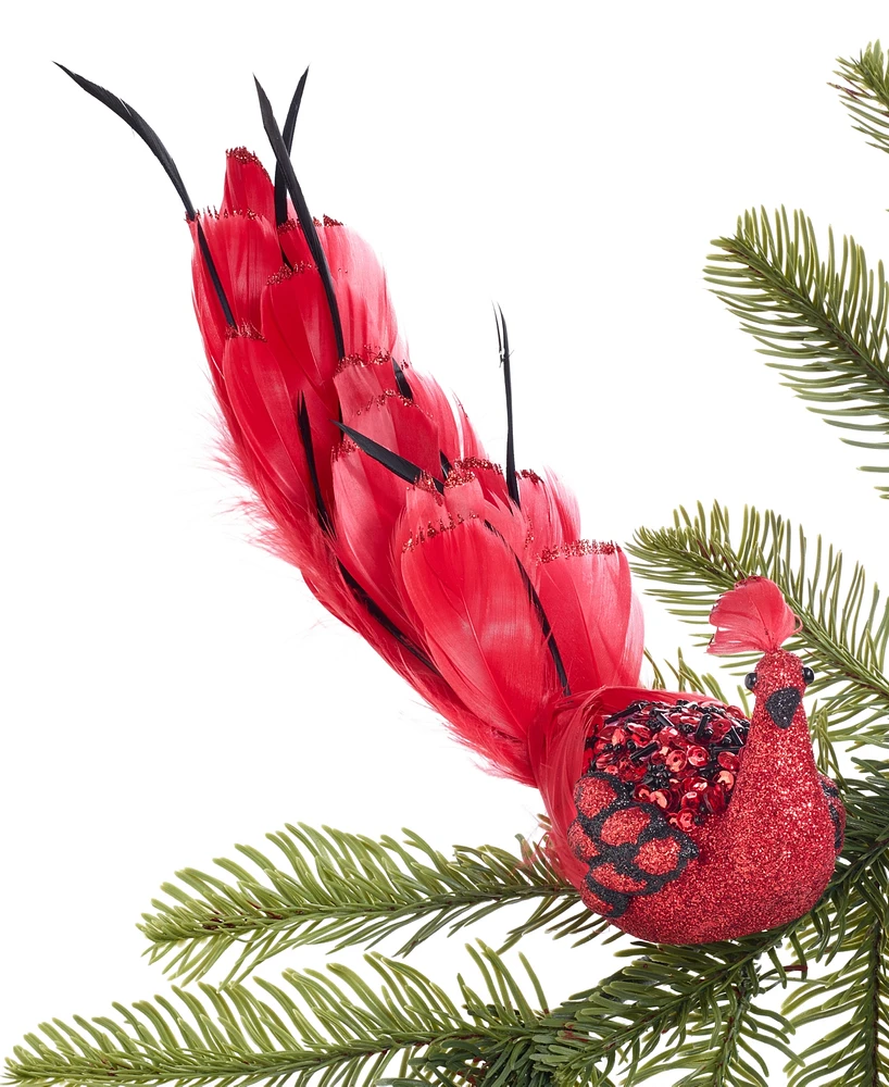 Holiday Lane Royal Holiday Red Peacock with Feather Ornament, Created for Macy's