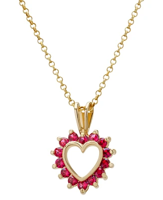 Lab Grown Ruby Open Heart Pendant Necklace (3/4 ct. t.w.) in 14k Gold-Plated Sterling Silver