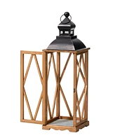 Glitzhome Set of 2 Farmhouse Diamond Wood/ Metal Antique Lanterns, 9"L X 9"W X 28.75"H