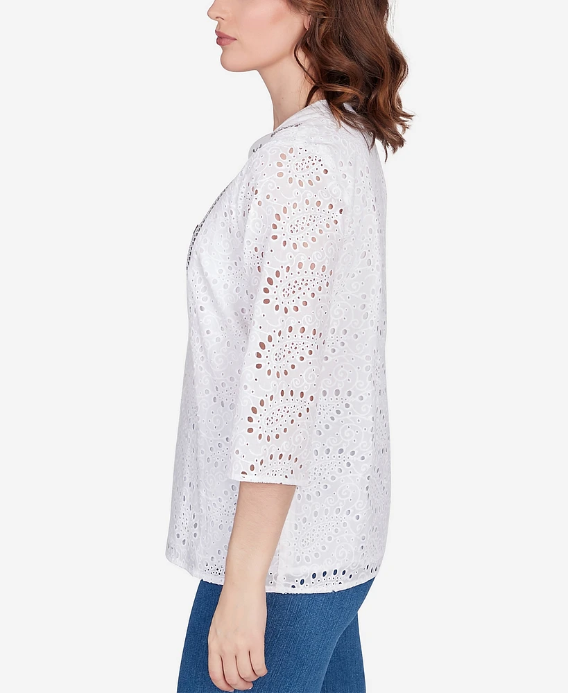 Ruby Rd. Petite Embellished Paisley Eyelet Top