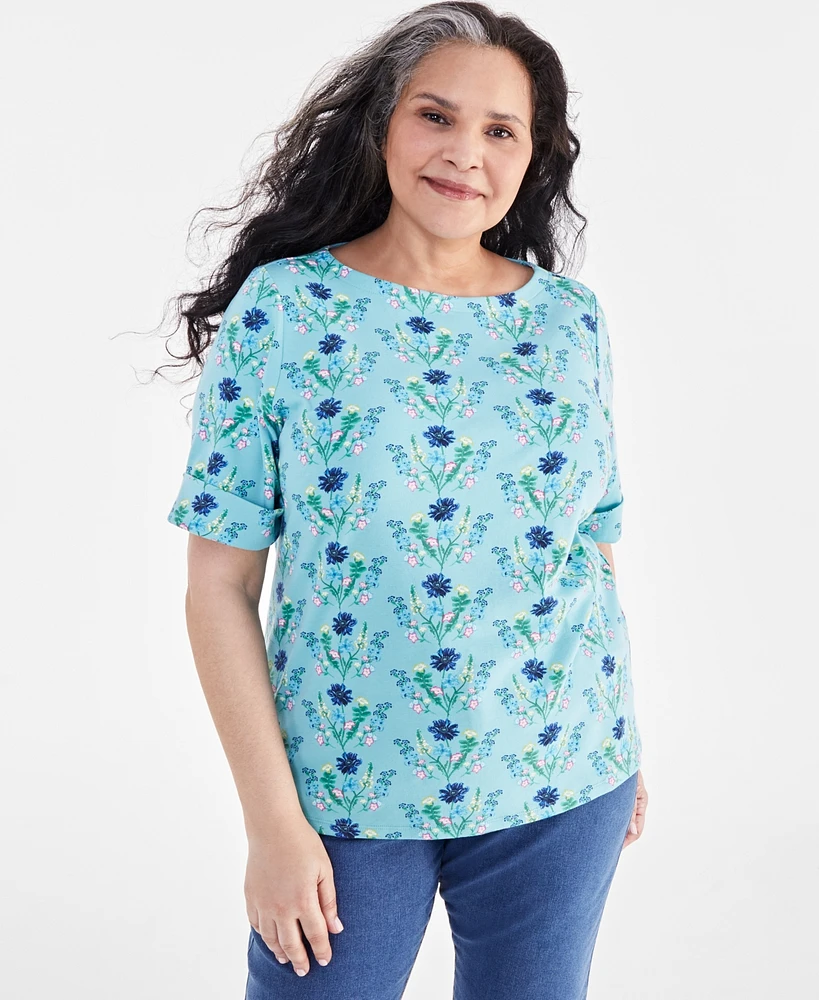 Style & Co Plus Printed Elbow-Sleeve Top, Created for Macy's