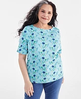 Style & Co Plus Printed Elbow-Sleeve Top, Created for Macy's