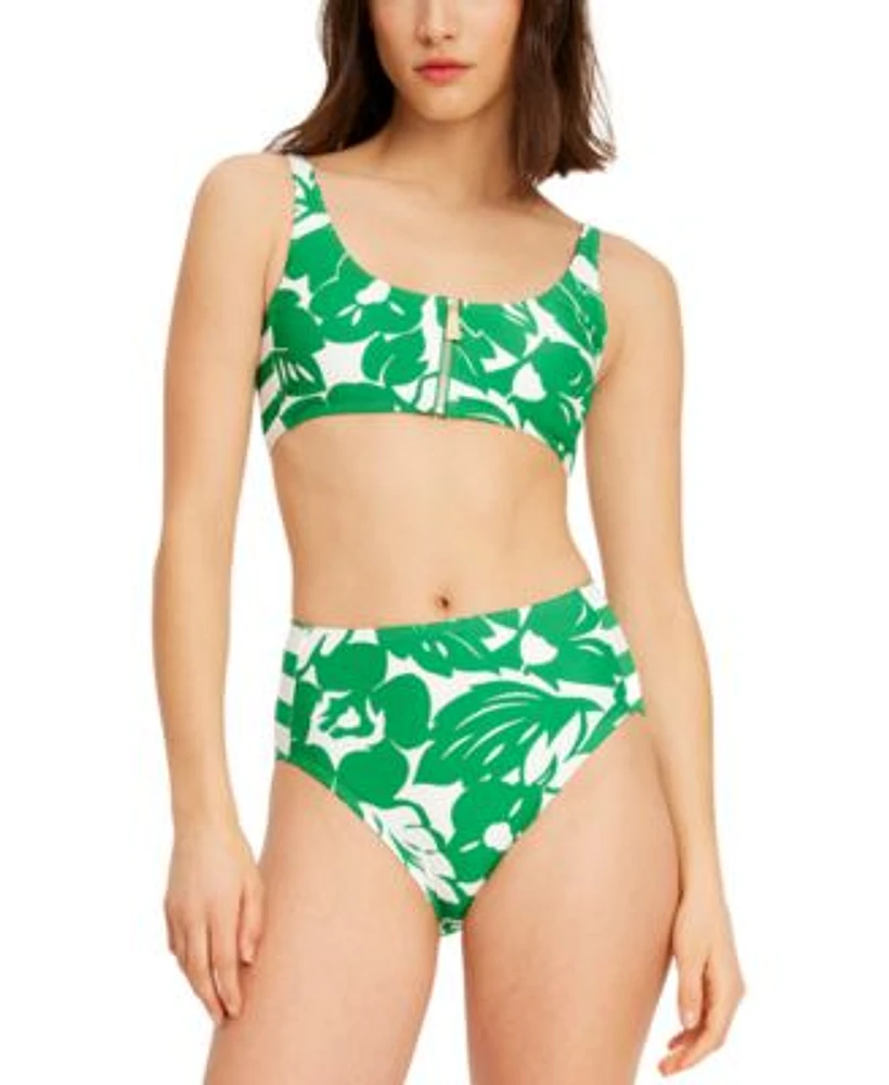 Kate Spade New York Womens Printed Zip Front Bikini Top High Waist Bikini Bottoms